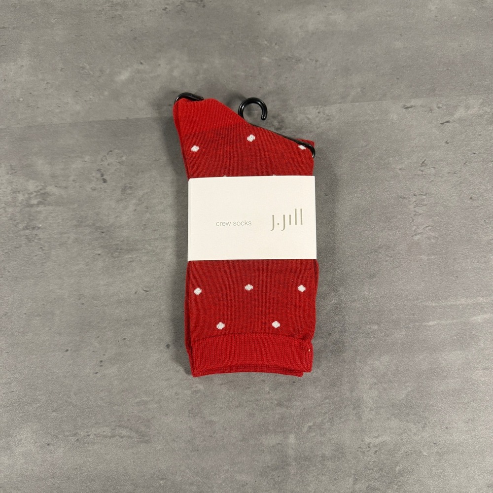 J. Jill Crew Socks Womens OS Polka Dot Cardinal Red Cream NEW